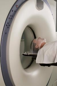 Photo of patient receiving an MRI
